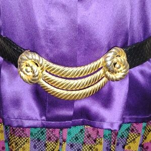 VINTAGE FAUX REPTILE BELT WITH GOLD SWAG BUCKLE